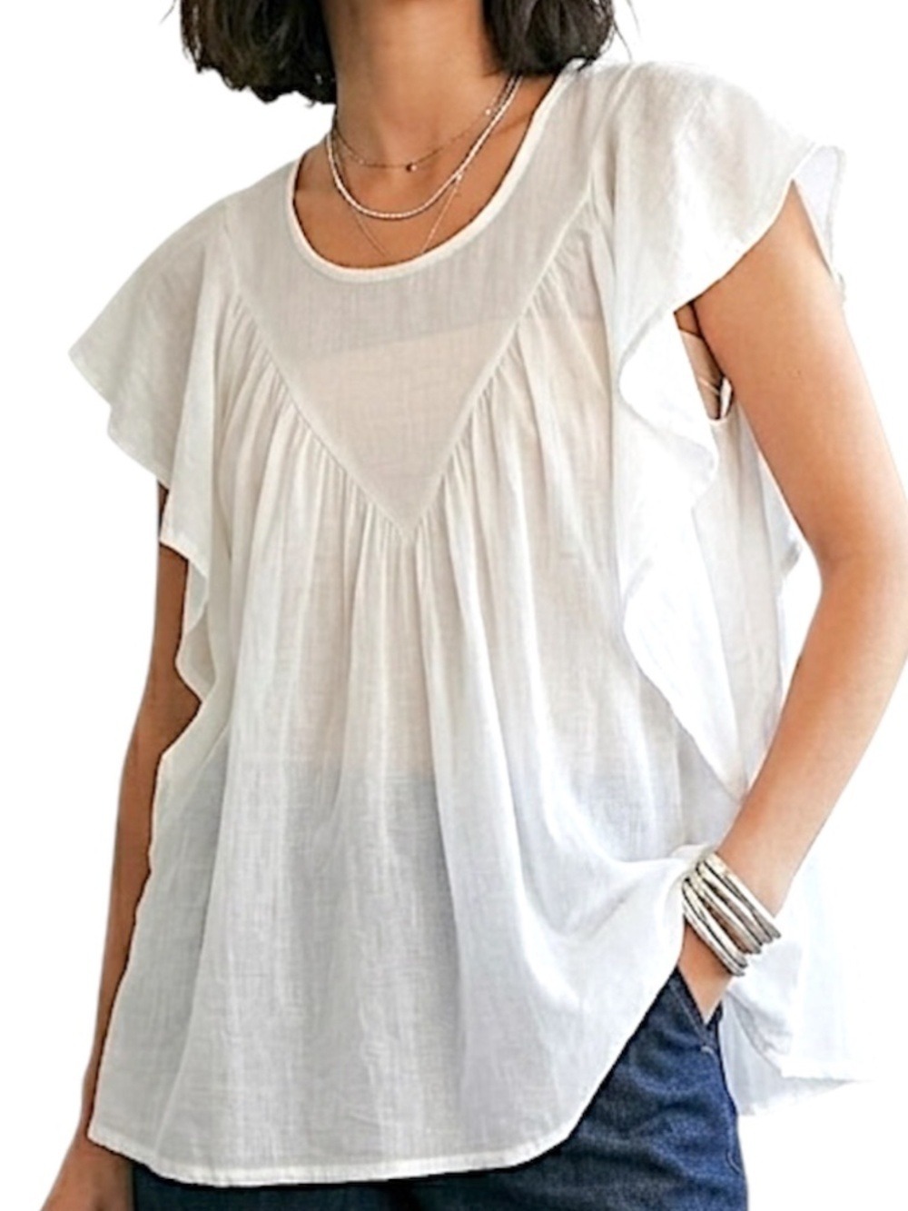 Compania Fantastică white semi sheer gauzy lightweight cottagecore flutter top M
